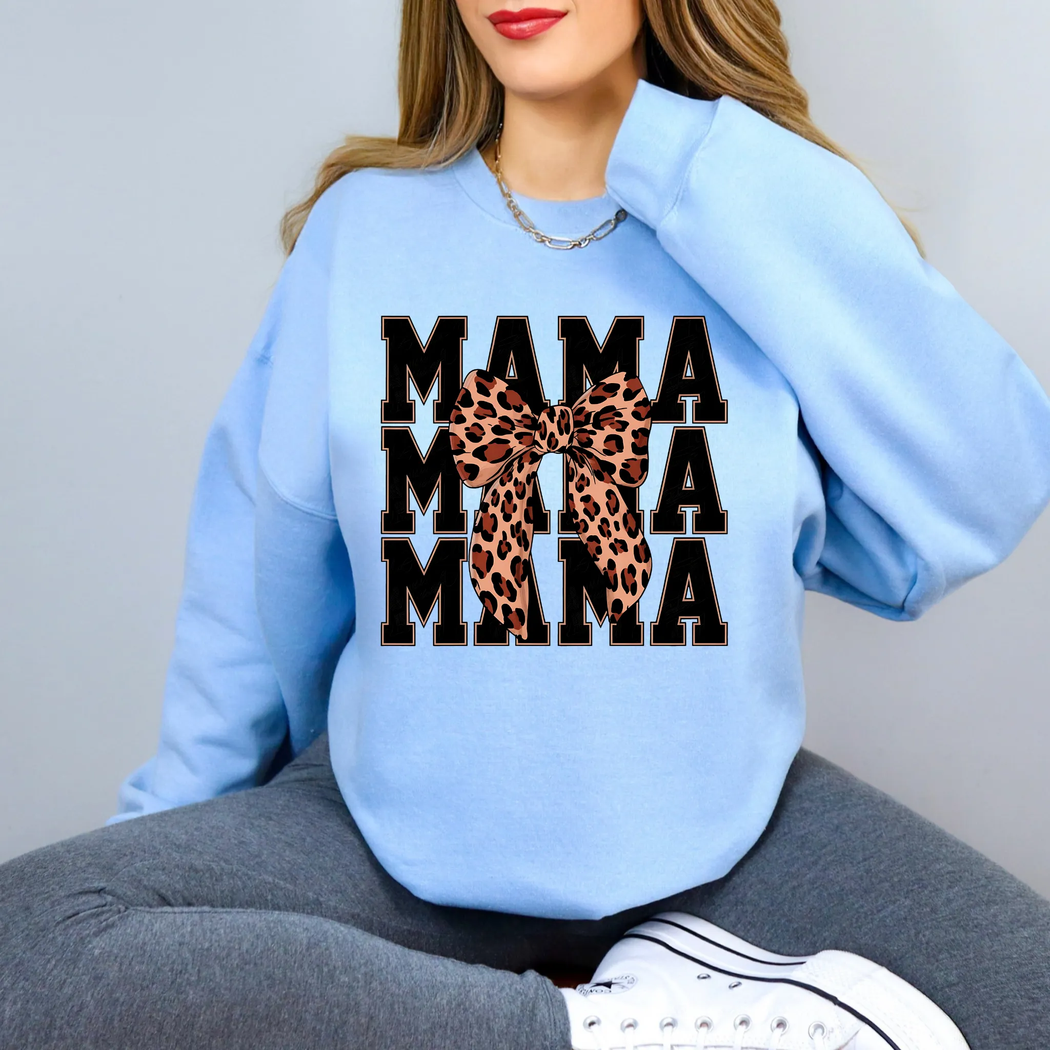 Leopard Bow Mama Crewneck Sweatshirt