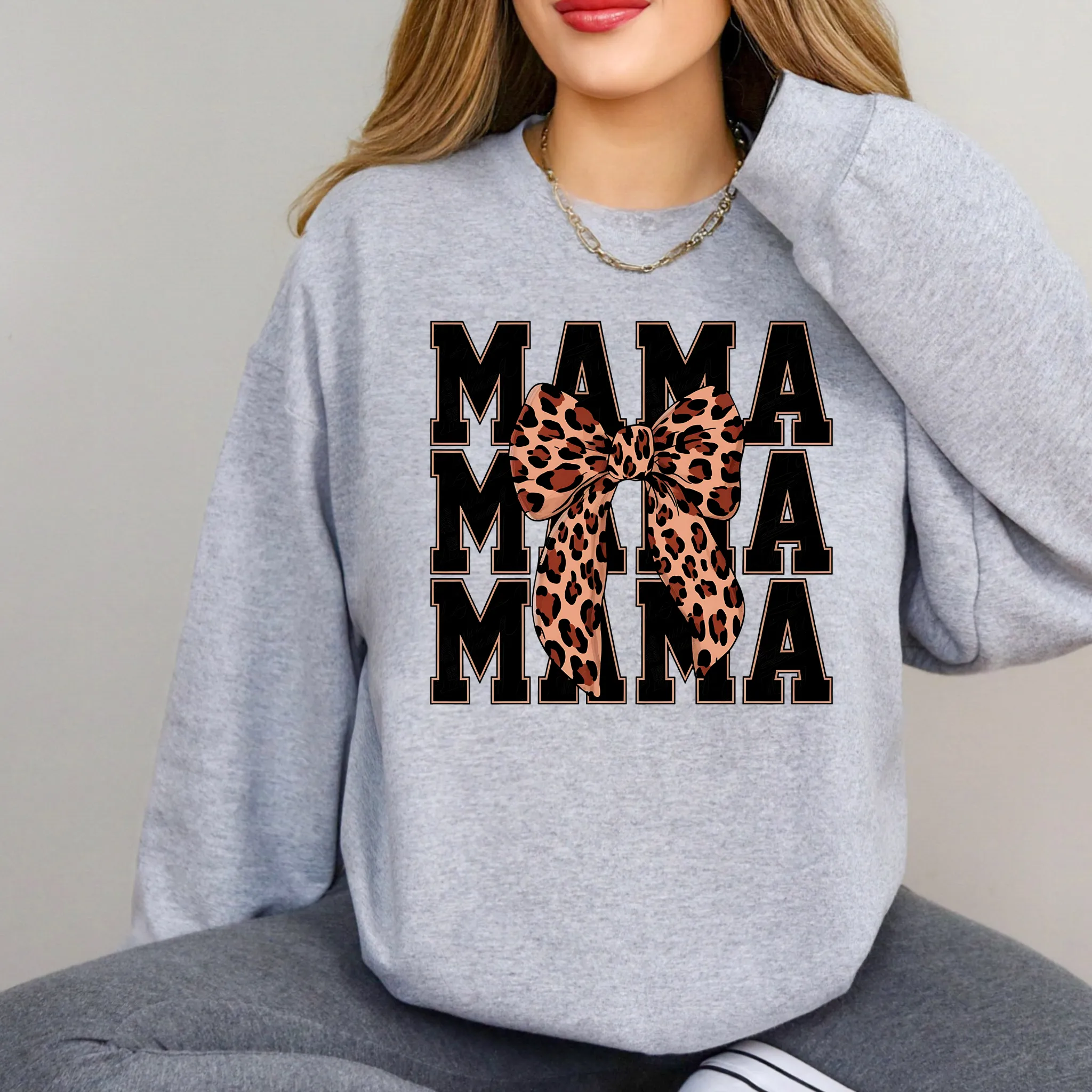 Leopard Bow Mama Crewneck Sweatshirt