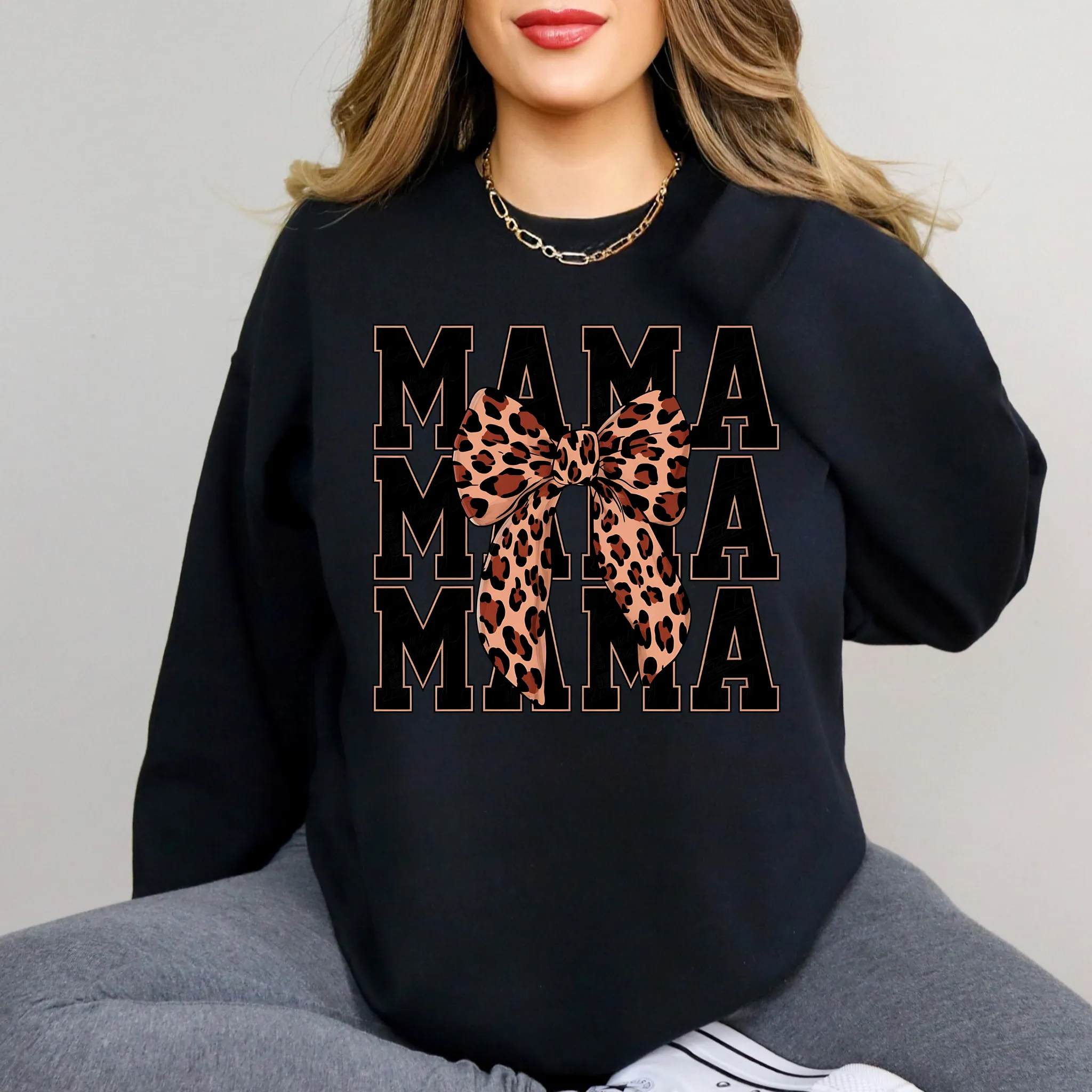 Leopard Bow Mama Crewneck Sweatshirt