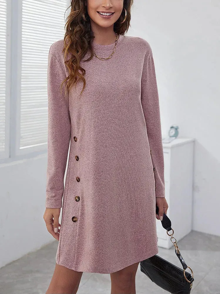 Long-sleeved Round-neck Straight Dress Fashion Casual Loose Solid Color Dress For Women Fall Spring Clothing