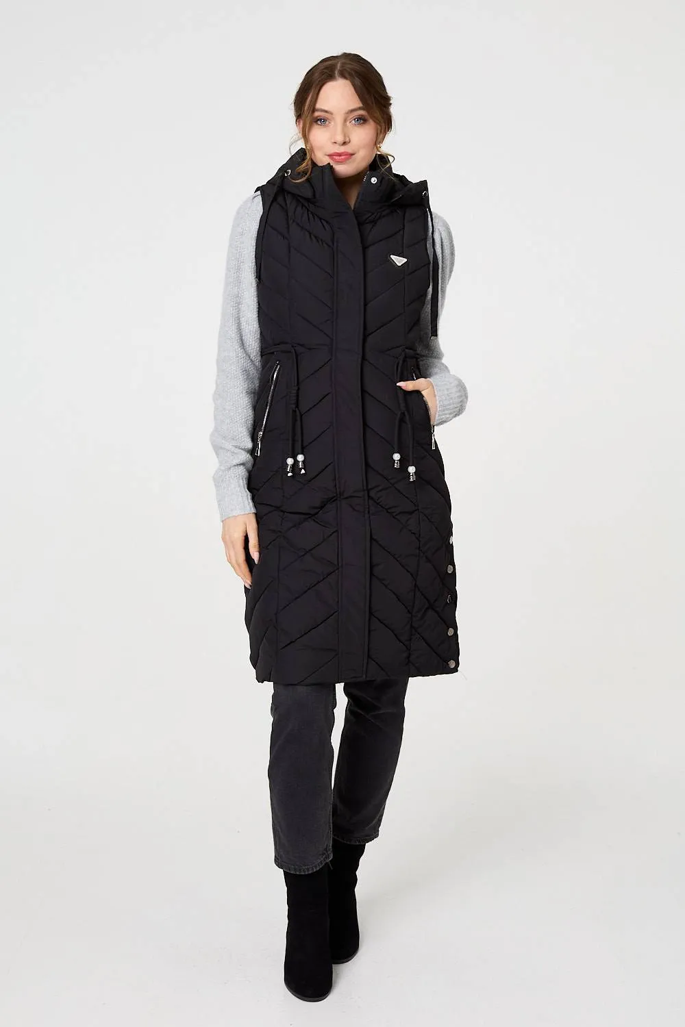 Longline Adjustable Waist Hooded Gilet