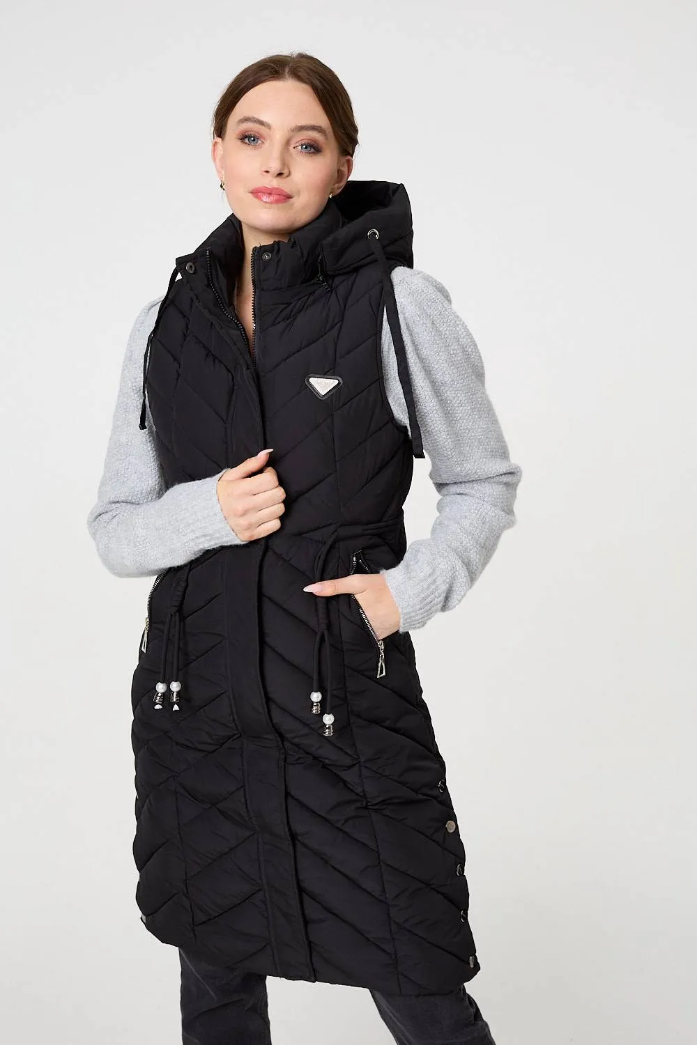 Longline Adjustable Waist Hooded Gilet