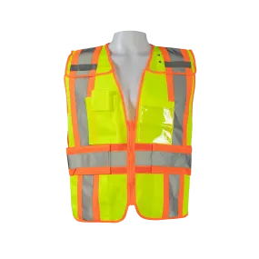 LV2-PSV Lime Solid/Orange Contrast ANSI Class 2 Expandable Breakaway Public Safety Vest