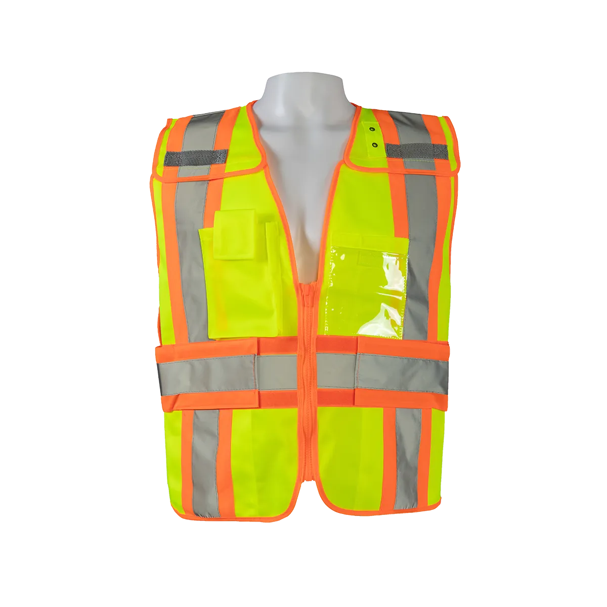 LV2-PSV Lime Solid/Orange Contrast ANSI Class 2 Expandable Breakaway Public Safety Vest