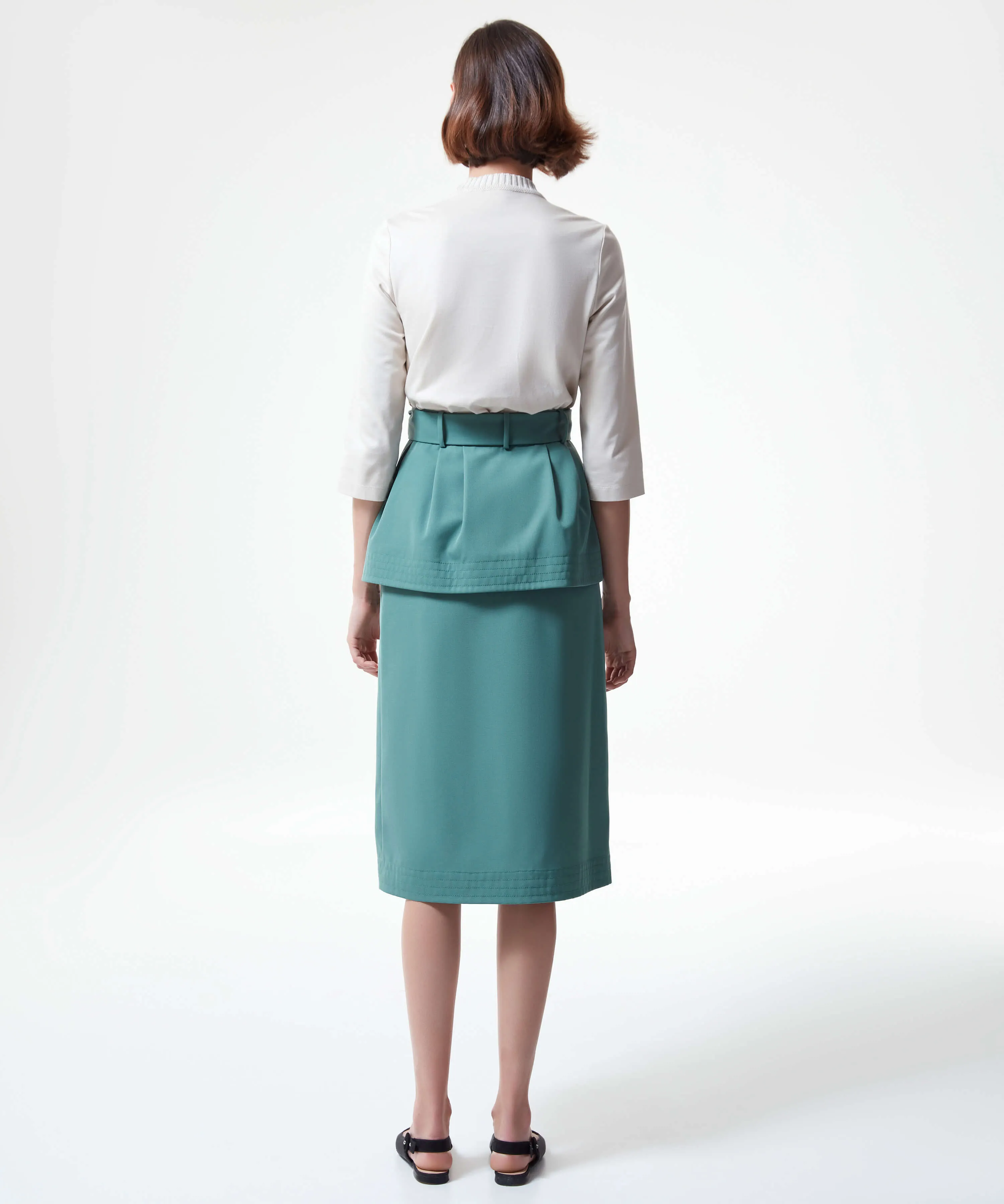 Machka Midi Skirt With Waist Fixed Flap Dark Green