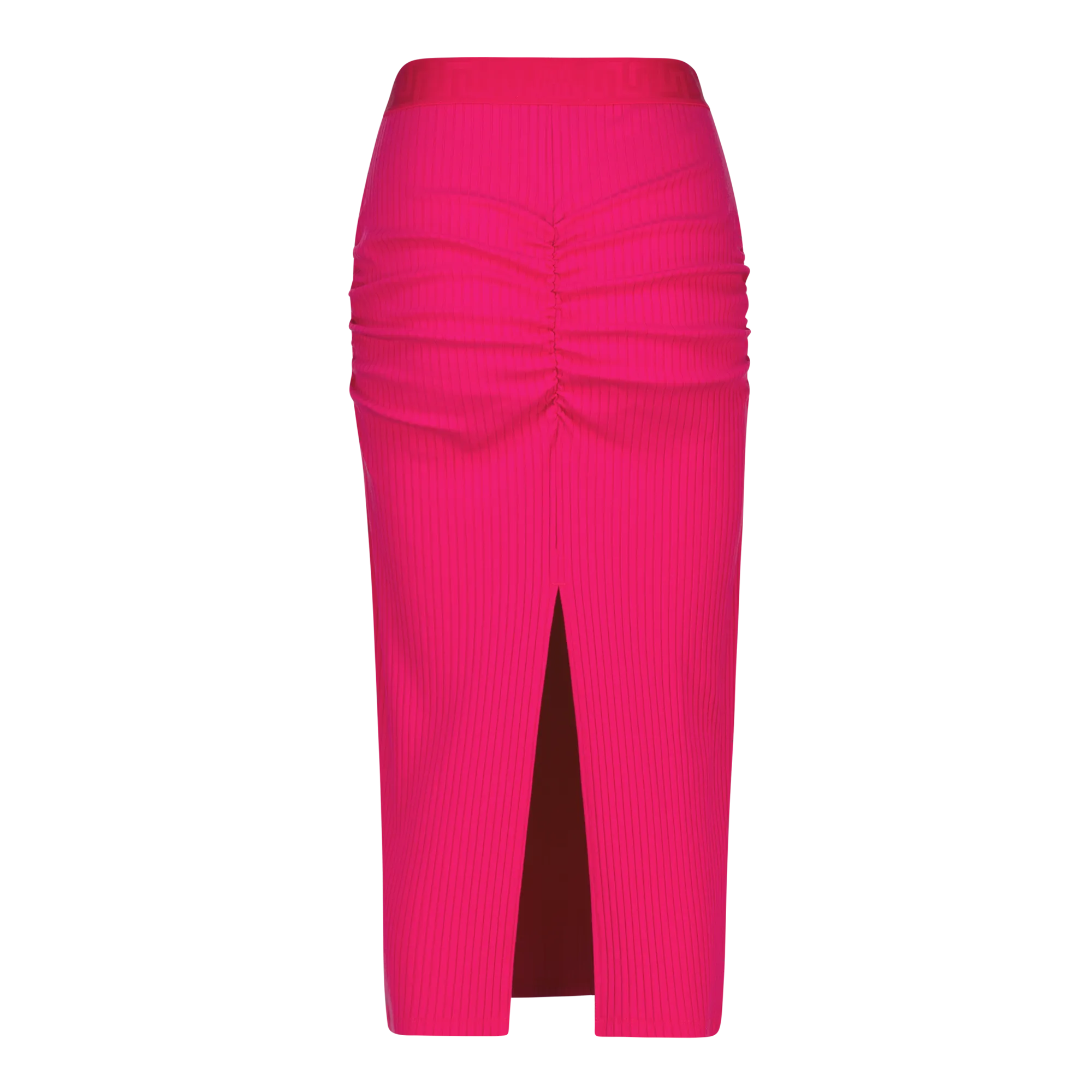 MACIE HOT PINK BODYCON MIDI SKIRT WITH GATHERS