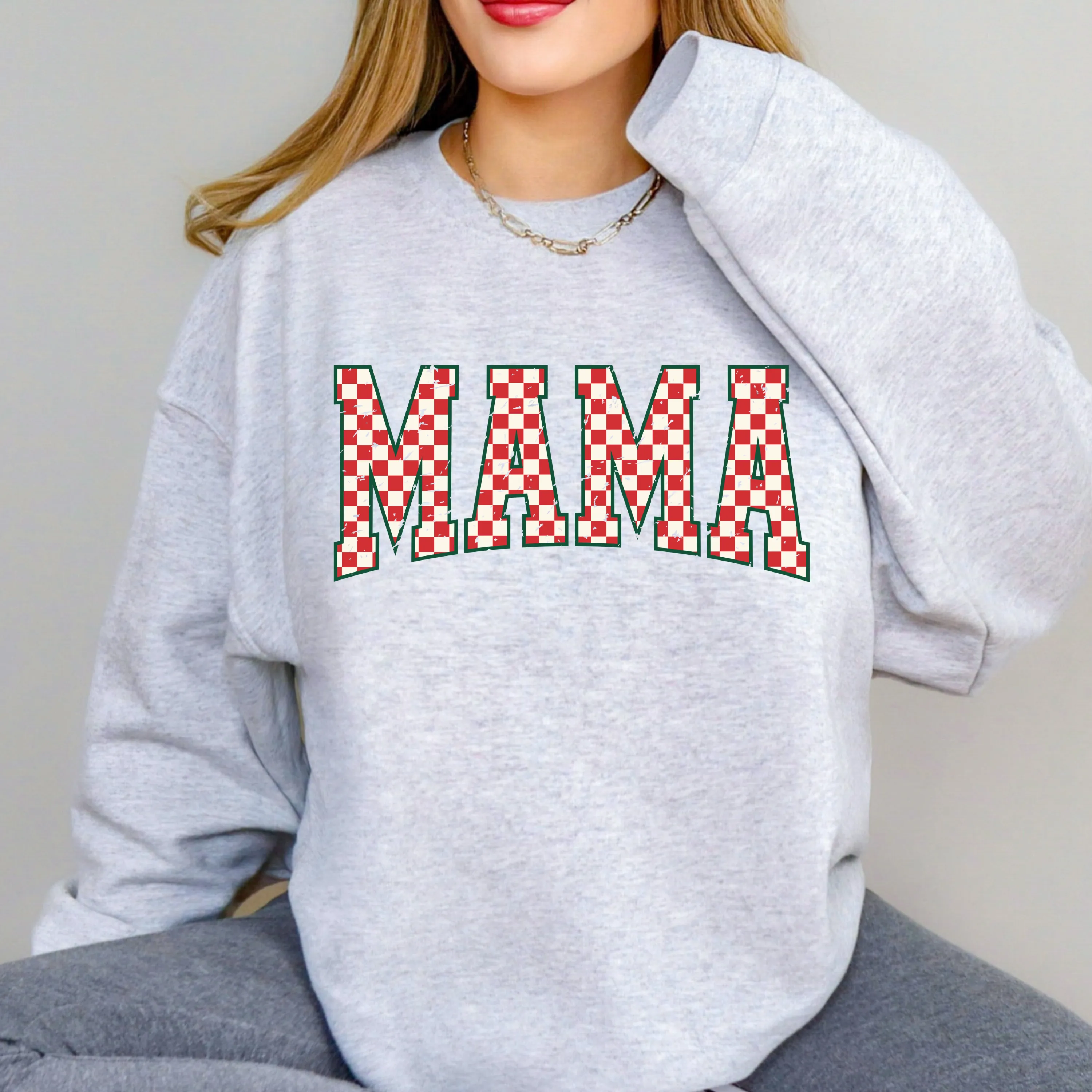 Mama Checkered Christmas Sweatshirt