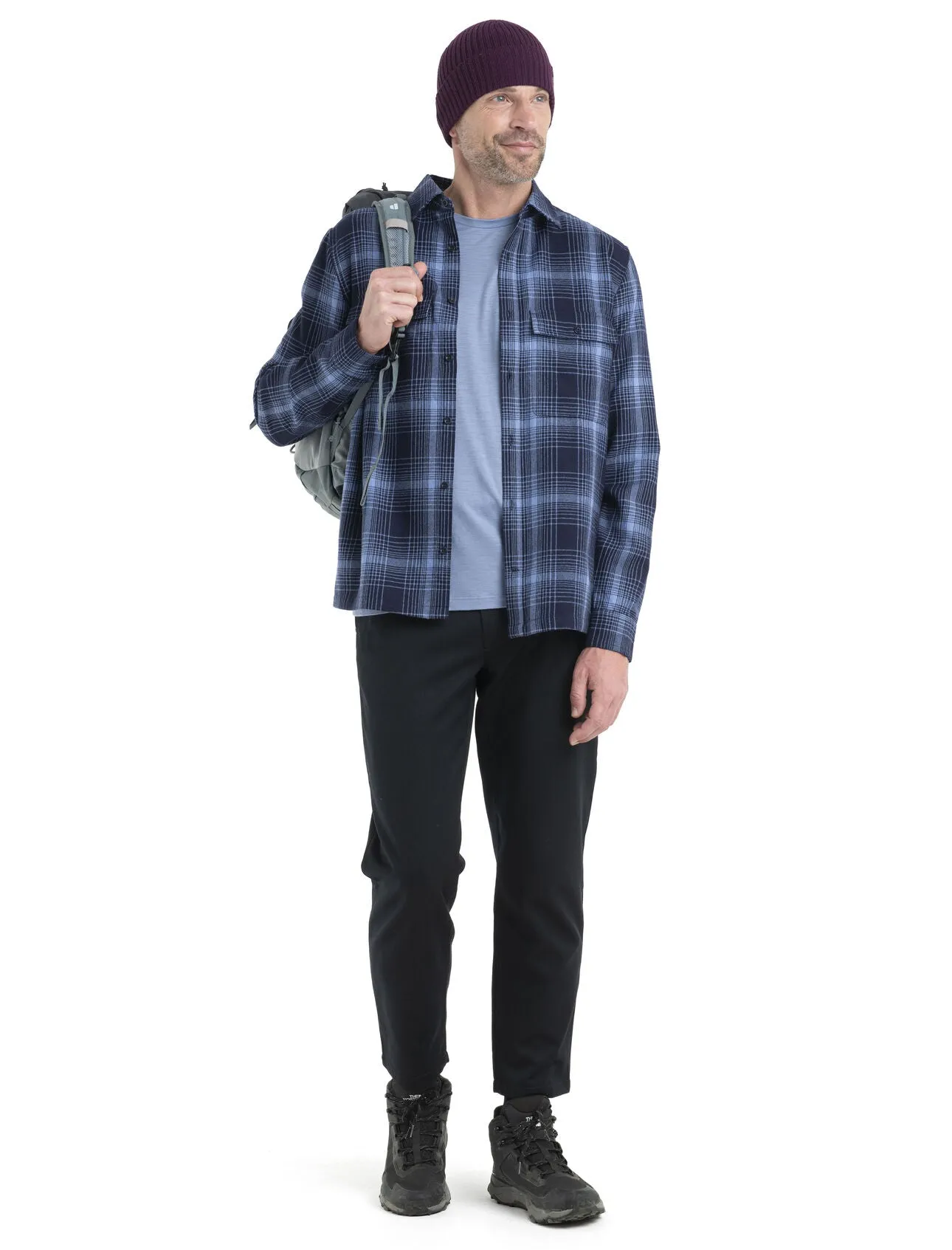 Mens Dawnder LS Flannel Shirt Plaid- Midnight Navy