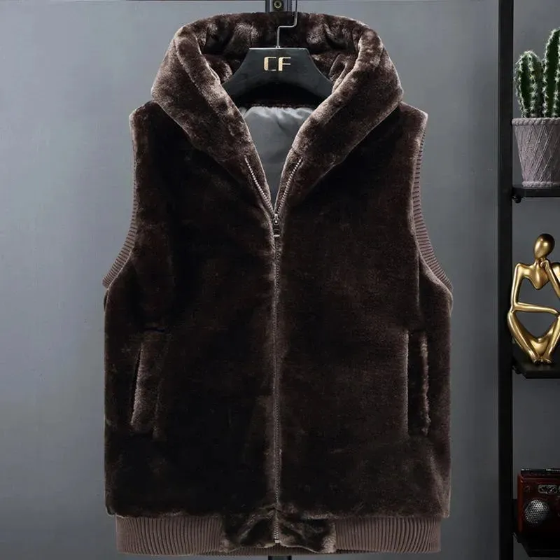 Men's Hooded Faux Fur Vest