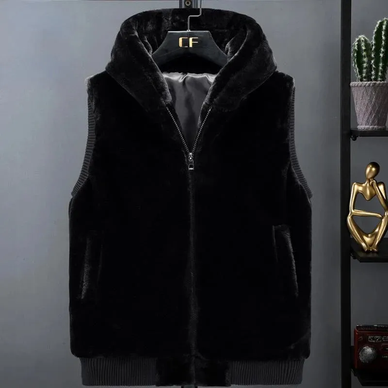 Men's Hooded Faux Fur Vest