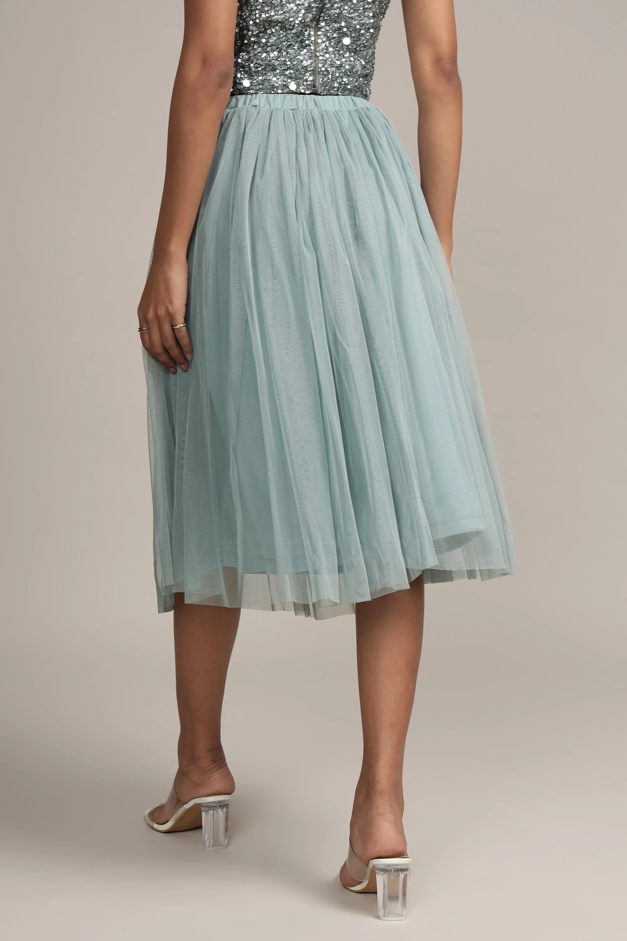 Merlin Teal Tulle Midi Skirt