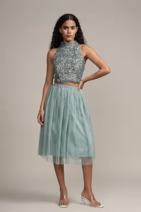 Merlin Teal Tulle Midi Skirt