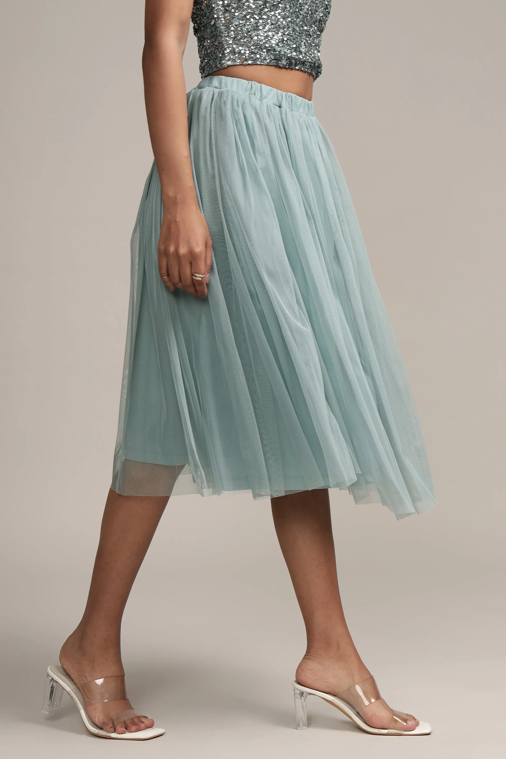 Merlin Teal Tulle Midi Skirt