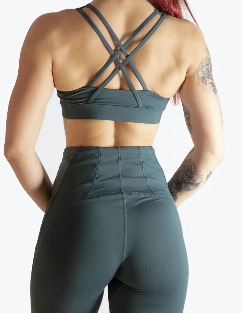 MESH PANEL HIGH RISE LEGGINGS - TEAL