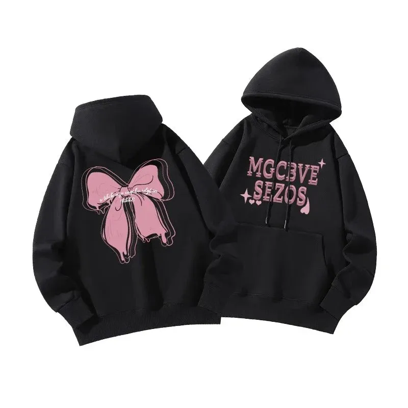 Metaversmall Black Classic Hooded Drawstring Letter Print Female Hoodies Fashion Loose Simple High Street Basic 6-colors Women Hoodies