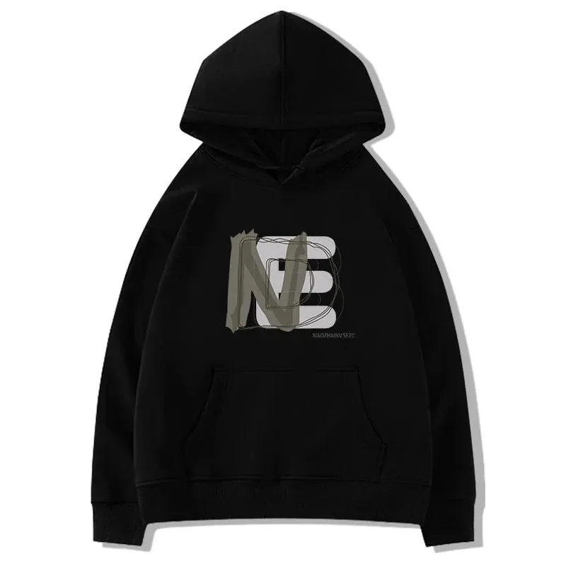 Metaversmall Casual Hooded Pullover Basic Letter Printing Women Hoodies Winter Chic Drawstring Simple Loose Fashion Top Female Hoodies