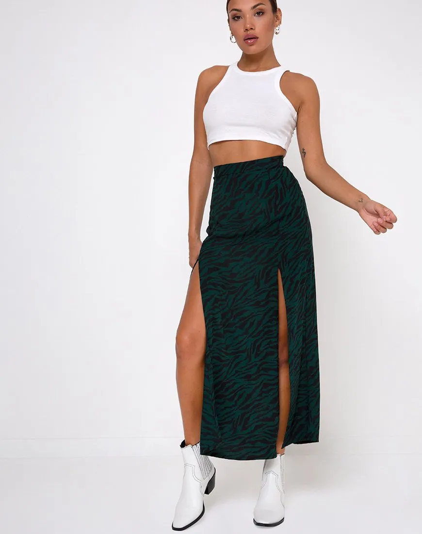 Mica Maxi Skirt in 90's Zebra Forest Green