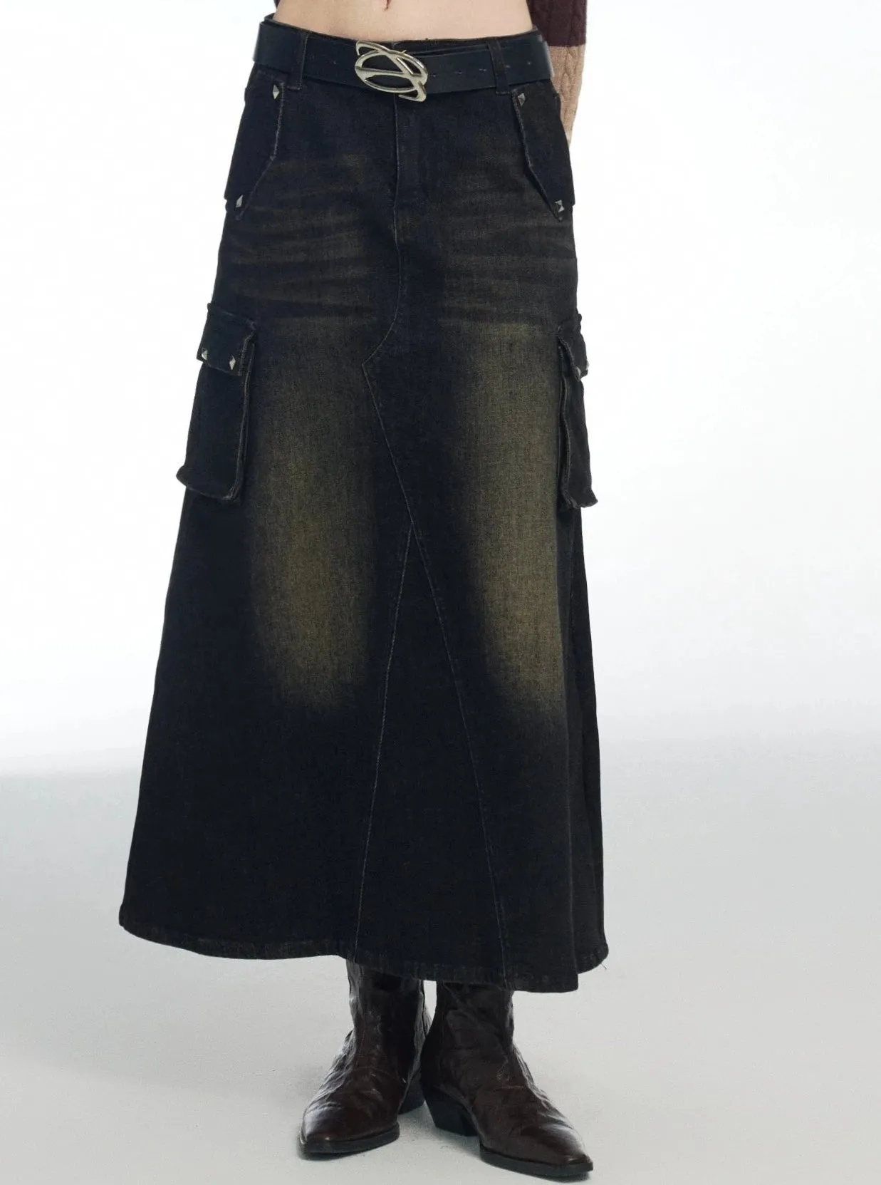 Midi Denim Cargo Skirt