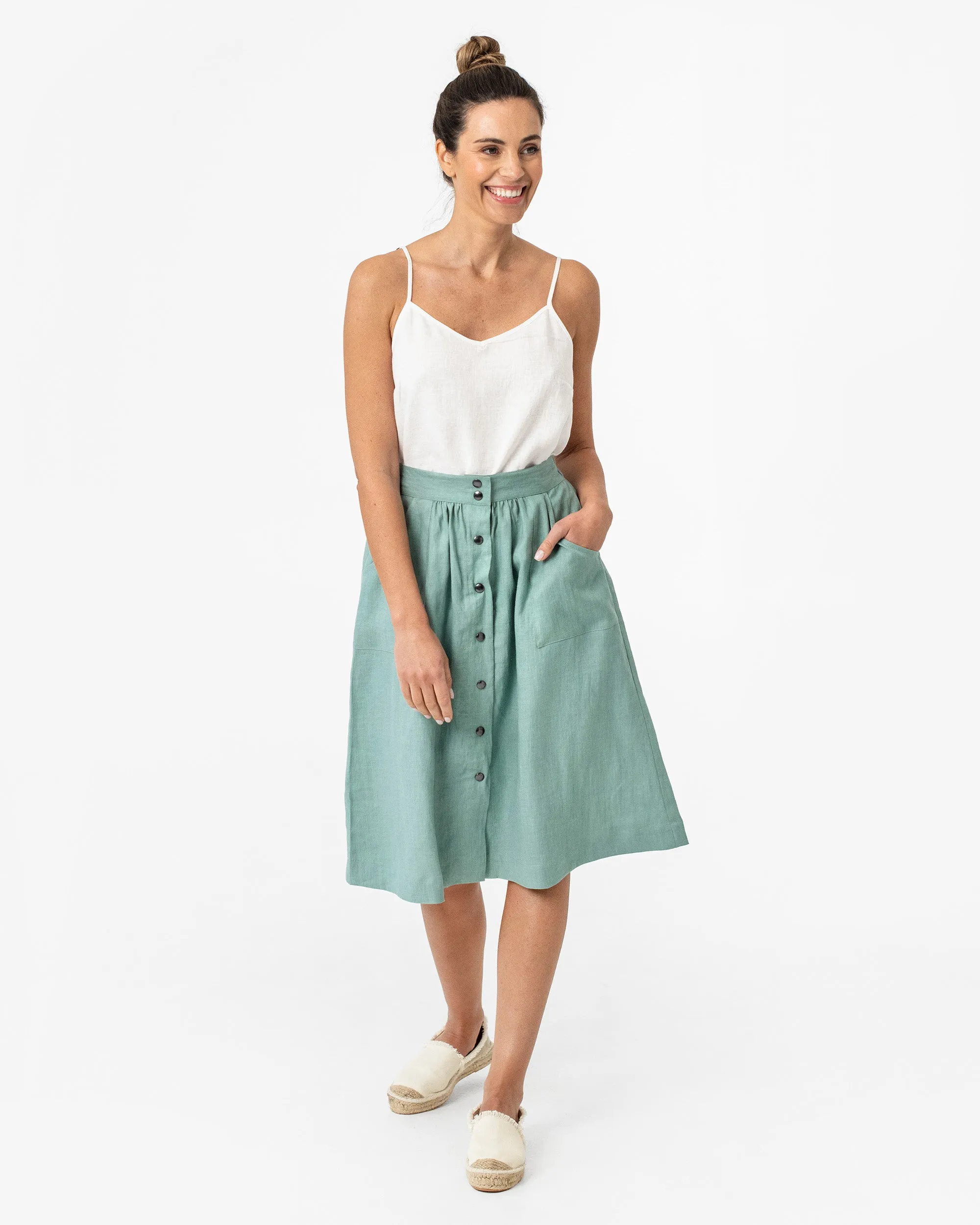 Midi linen skirt MONTICELLO in Teal blue