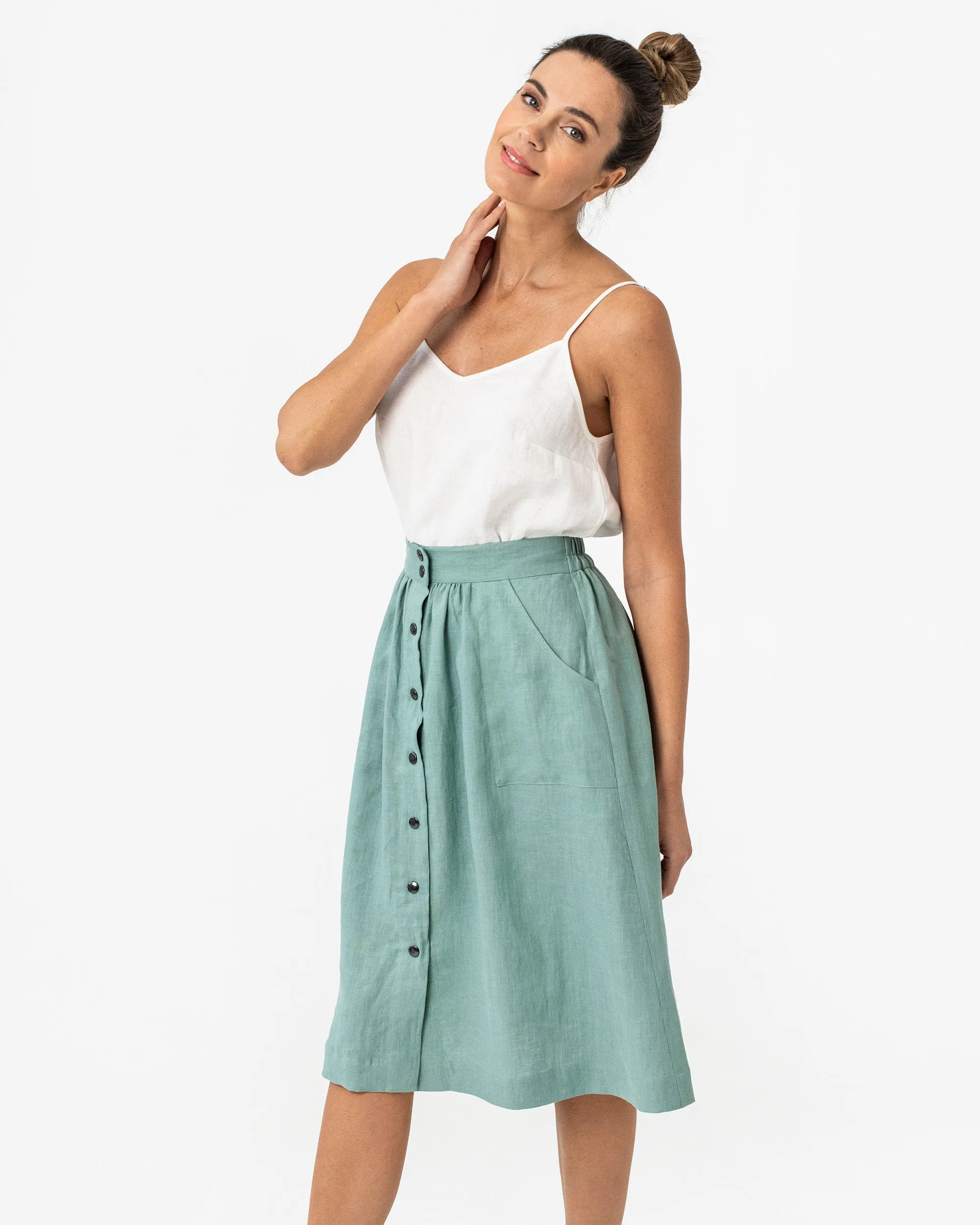 Midi linen skirt MONTICELLO in Teal blue