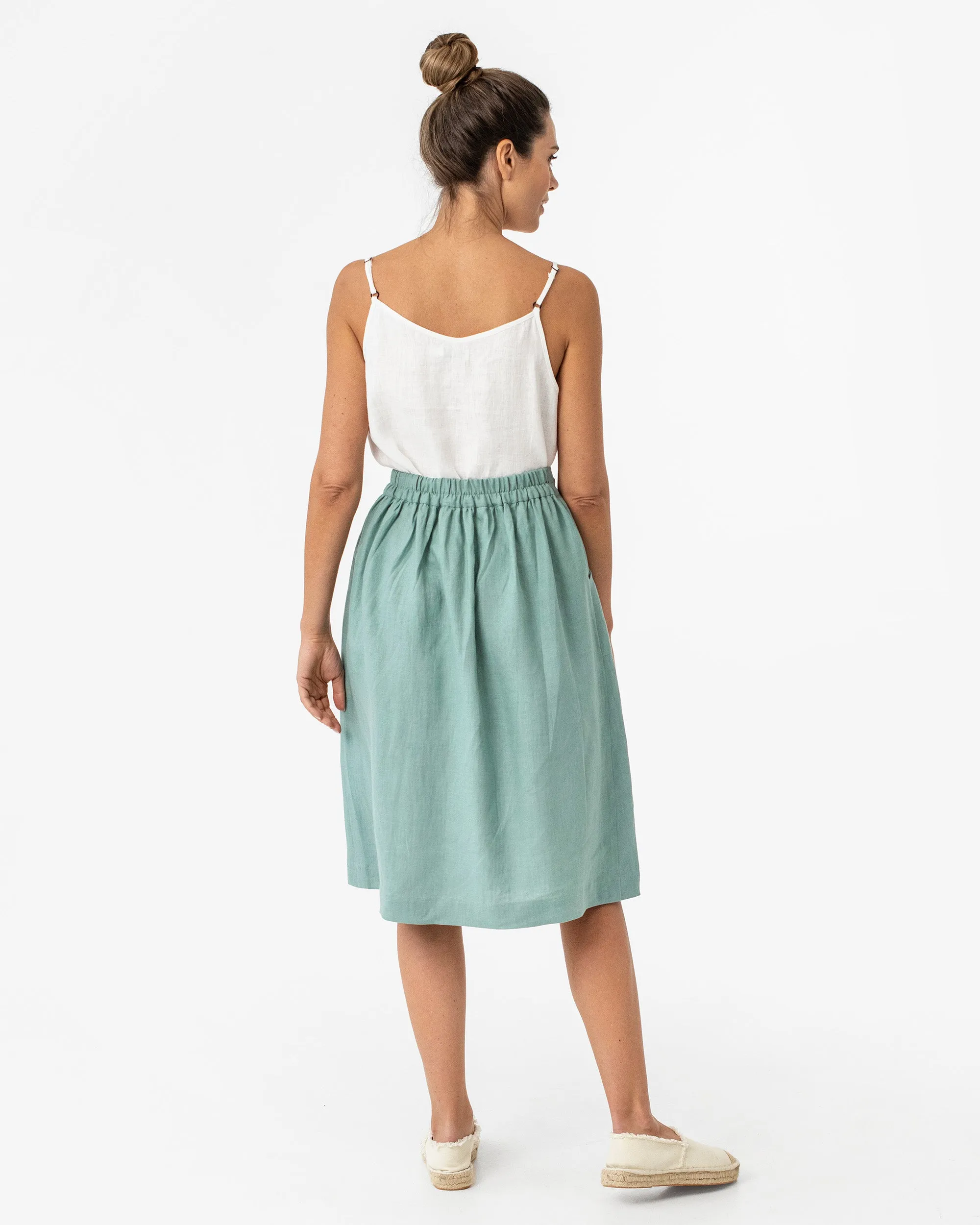 Midi linen skirt MONTICELLO in Teal blue