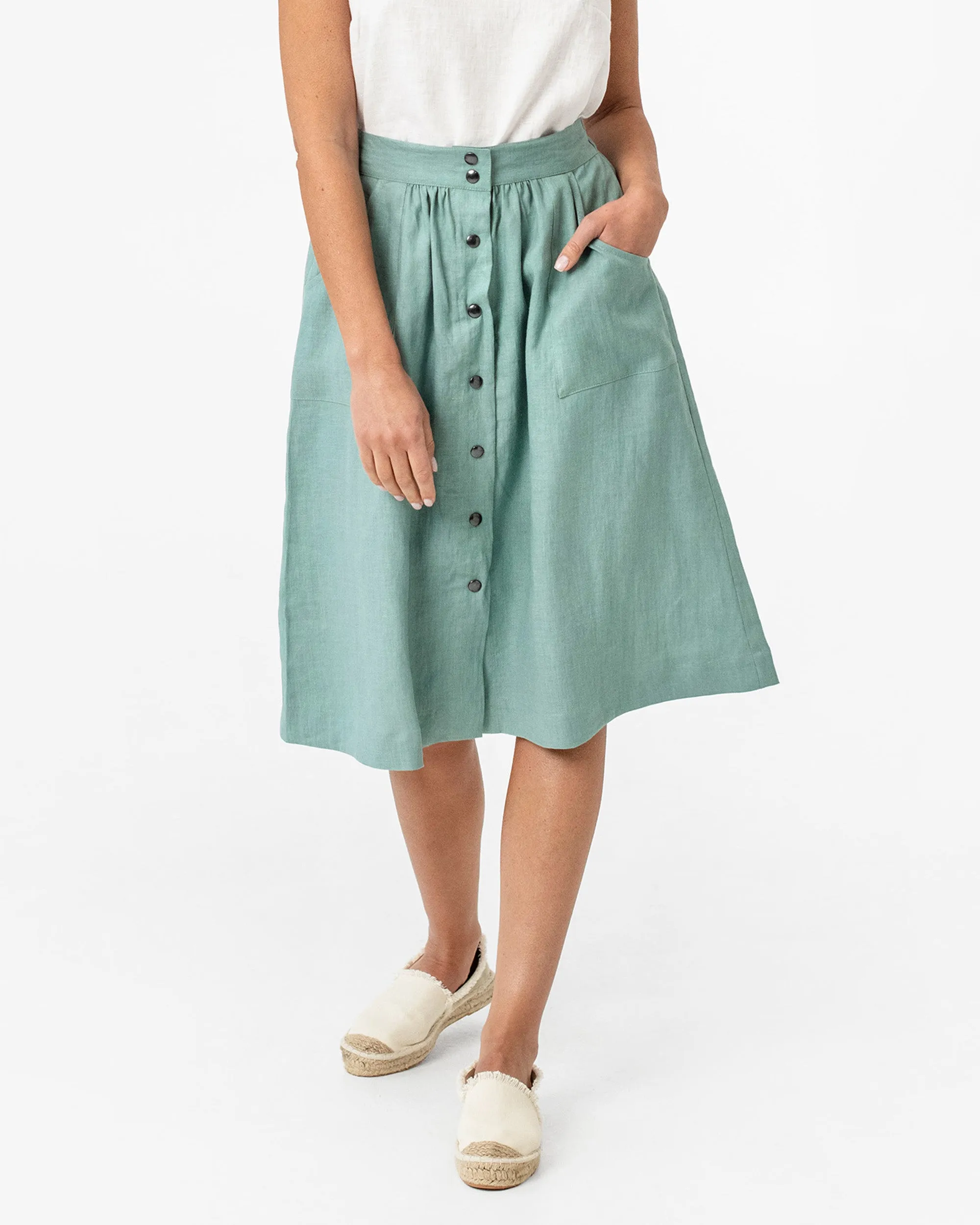 Midi linen skirt MONTICELLO in Teal blue