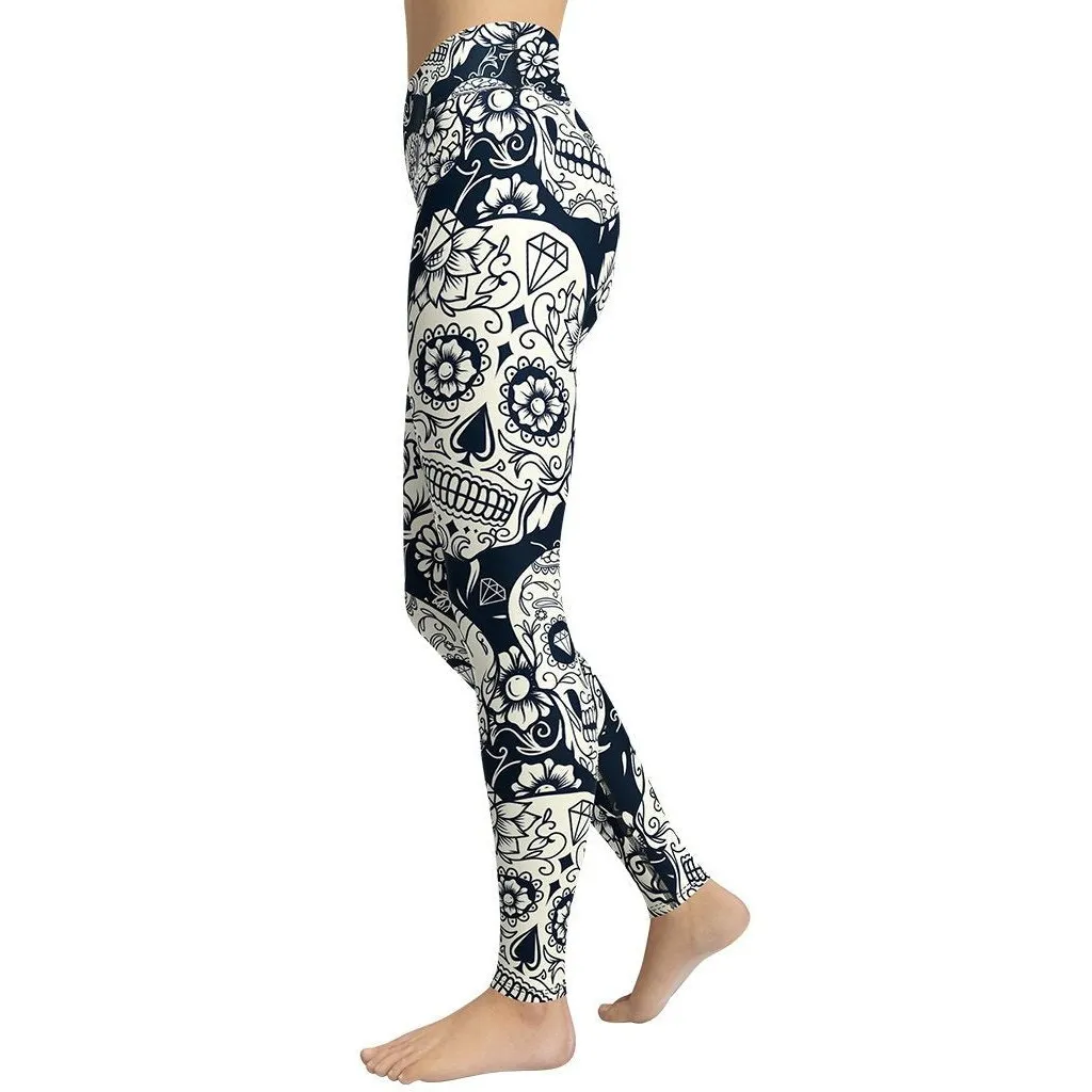 Navy Blue Skull Yoga Leggings