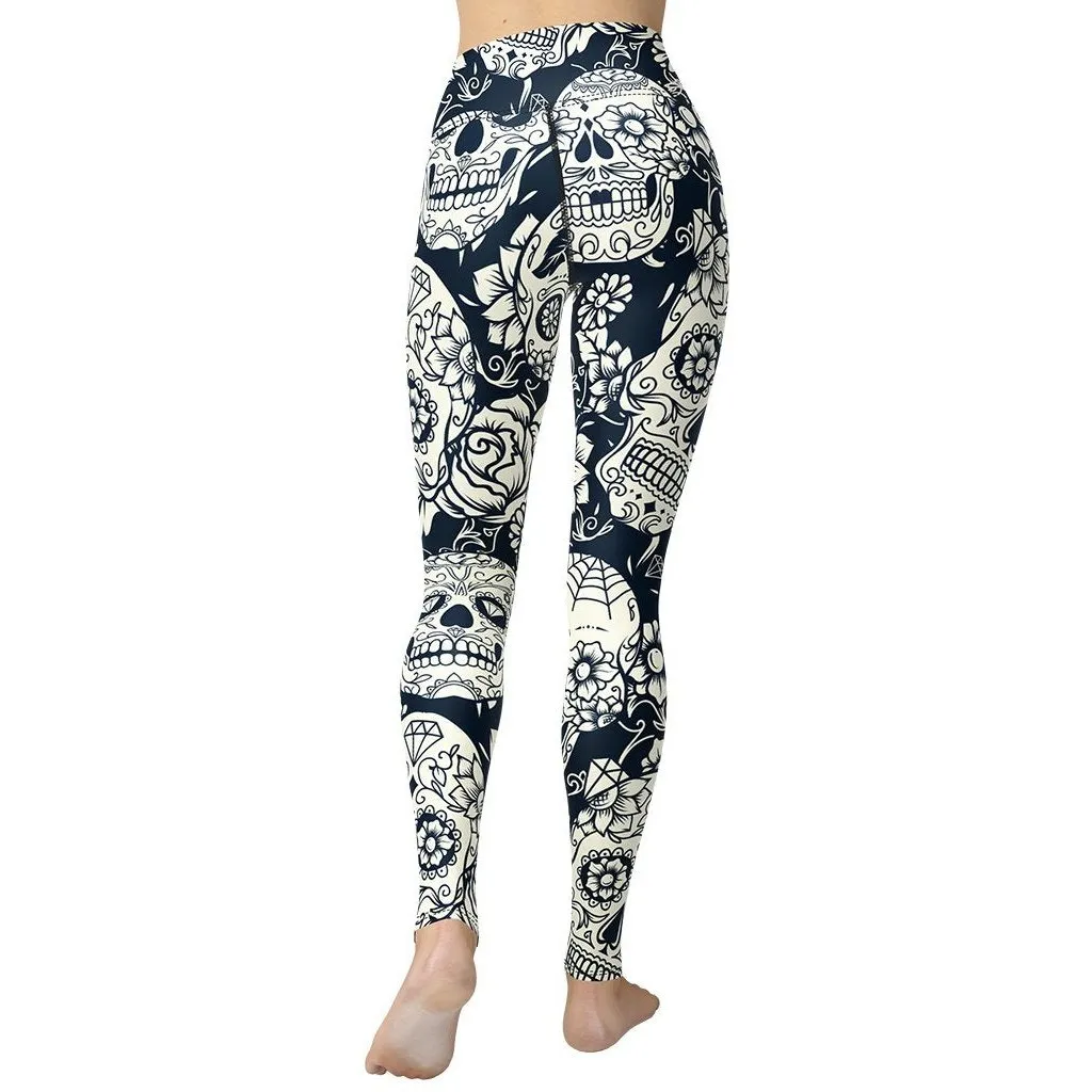 Navy Blue Skull Yoga Leggings