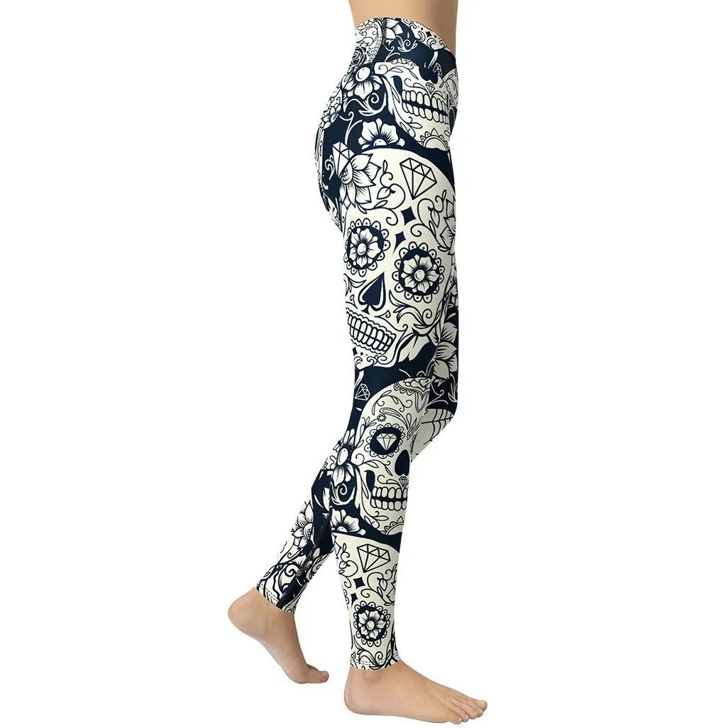 Navy Blue Skull Yoga Leggings