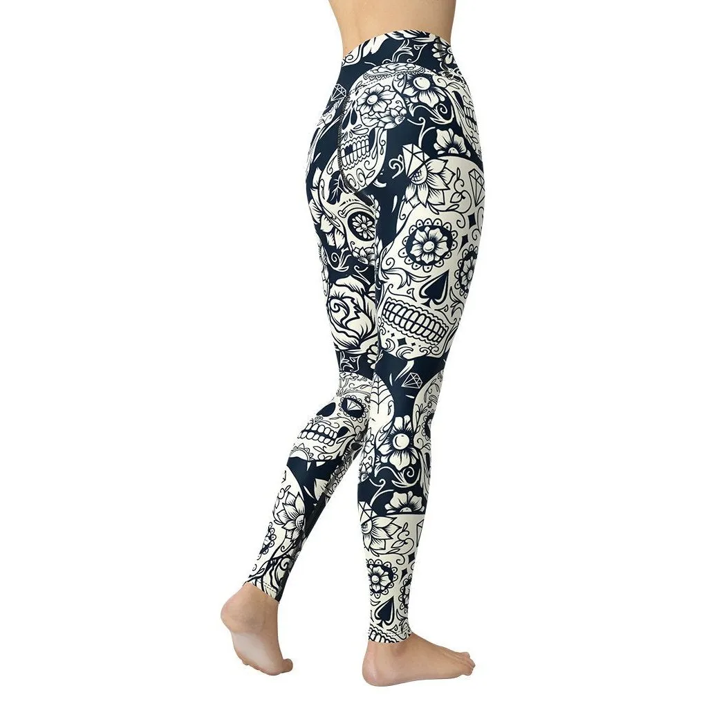 Navy Blue Skull Yoga Leggings