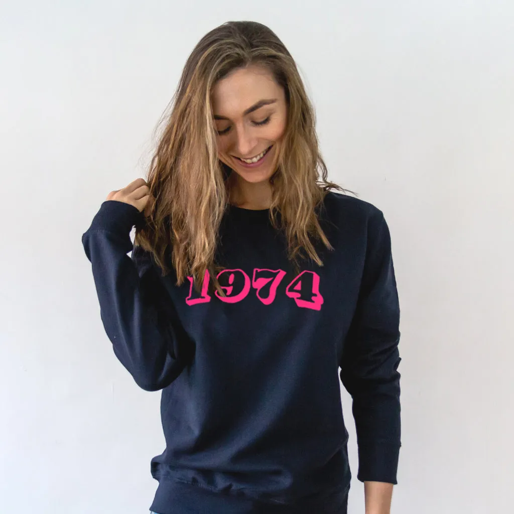 Neon Embroidered Year of Birth Navy Sweatshirt