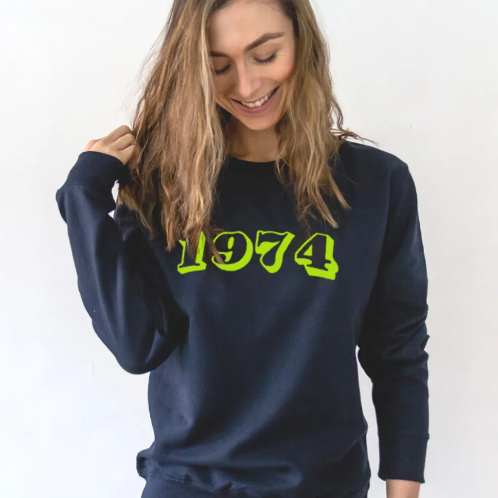 Neon Embroidered Year of Birth Navy Sweatshirt