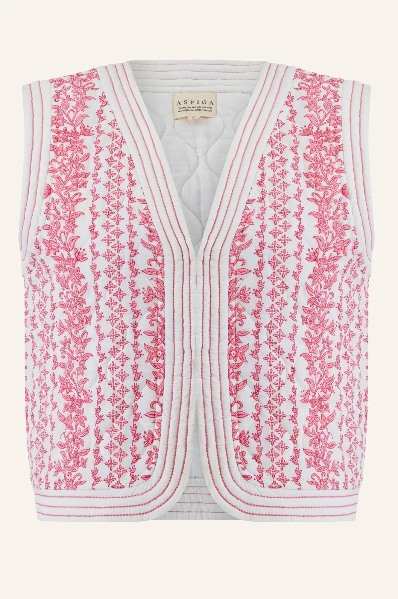 Nola Block Print Quilted Gilet | White/Pink