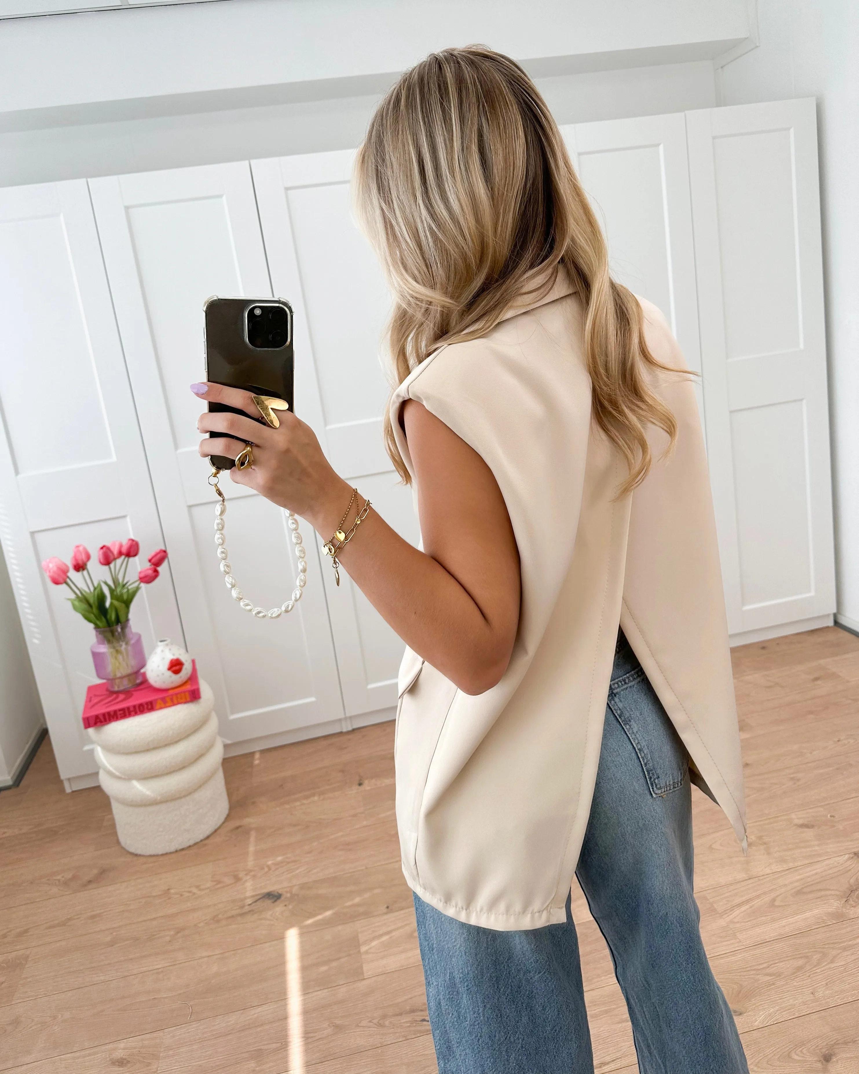 Open Back Gilet Beige