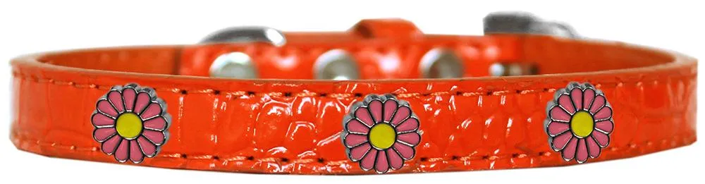 Pink Daisy Widget Croc Dog Collar Orange Size 18