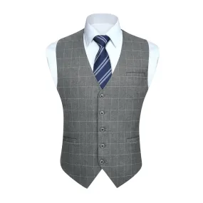 Plaid Slim Suit Vest - GREY-3