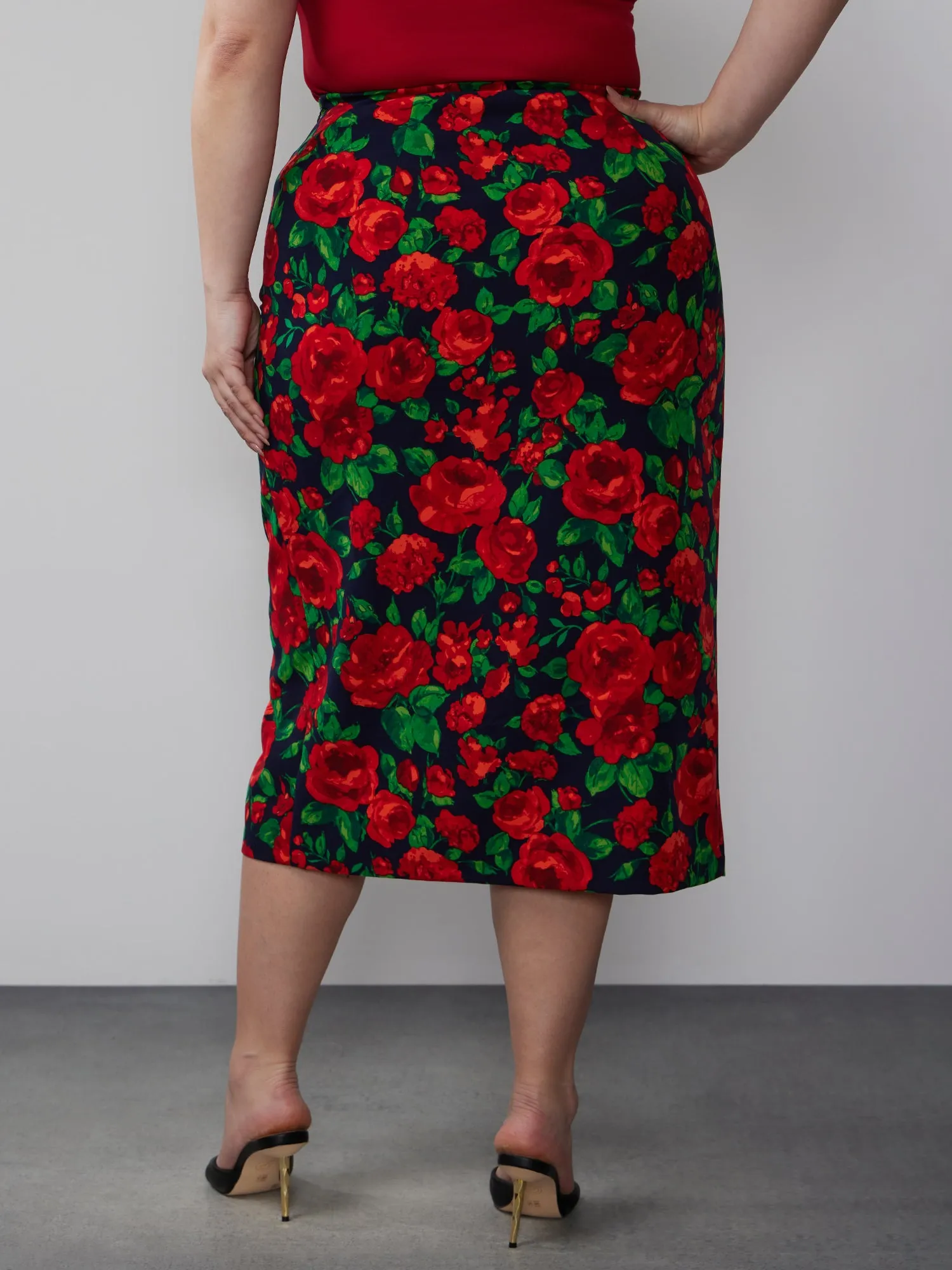 Plus Floral Wrap Midi Skirt