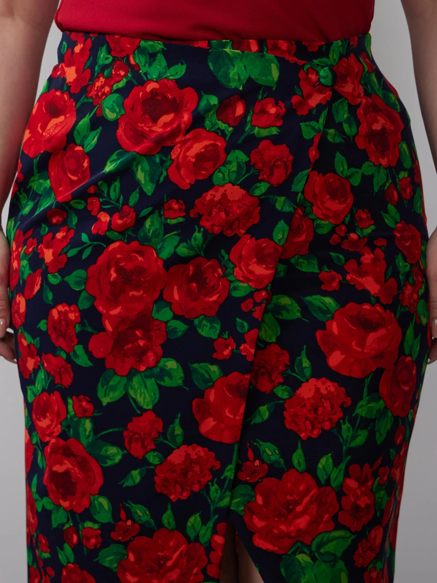 Plus Floral Wrap Midi Skirt