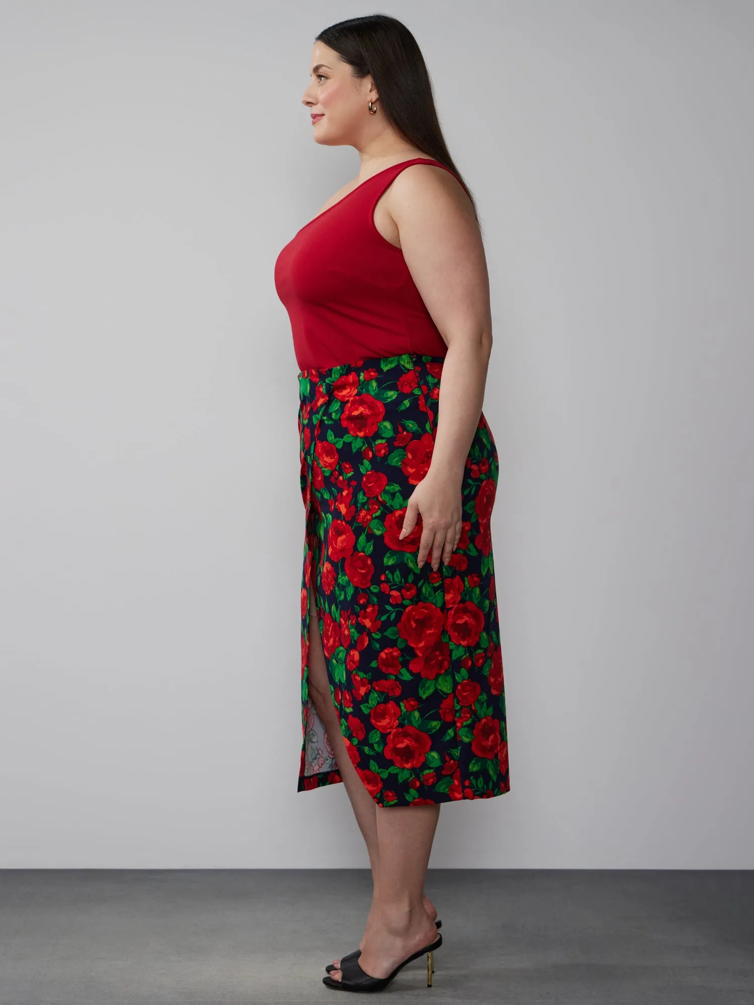 Plus Floral Wrap Midi Skirt