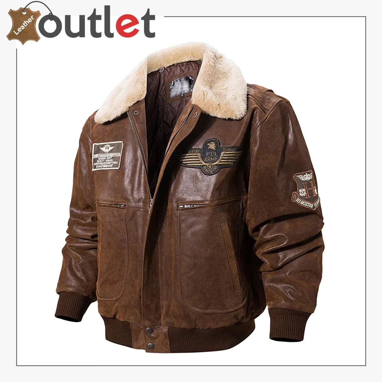 Real Leather Bomber Jacket with Removable Fur Collar Aviator