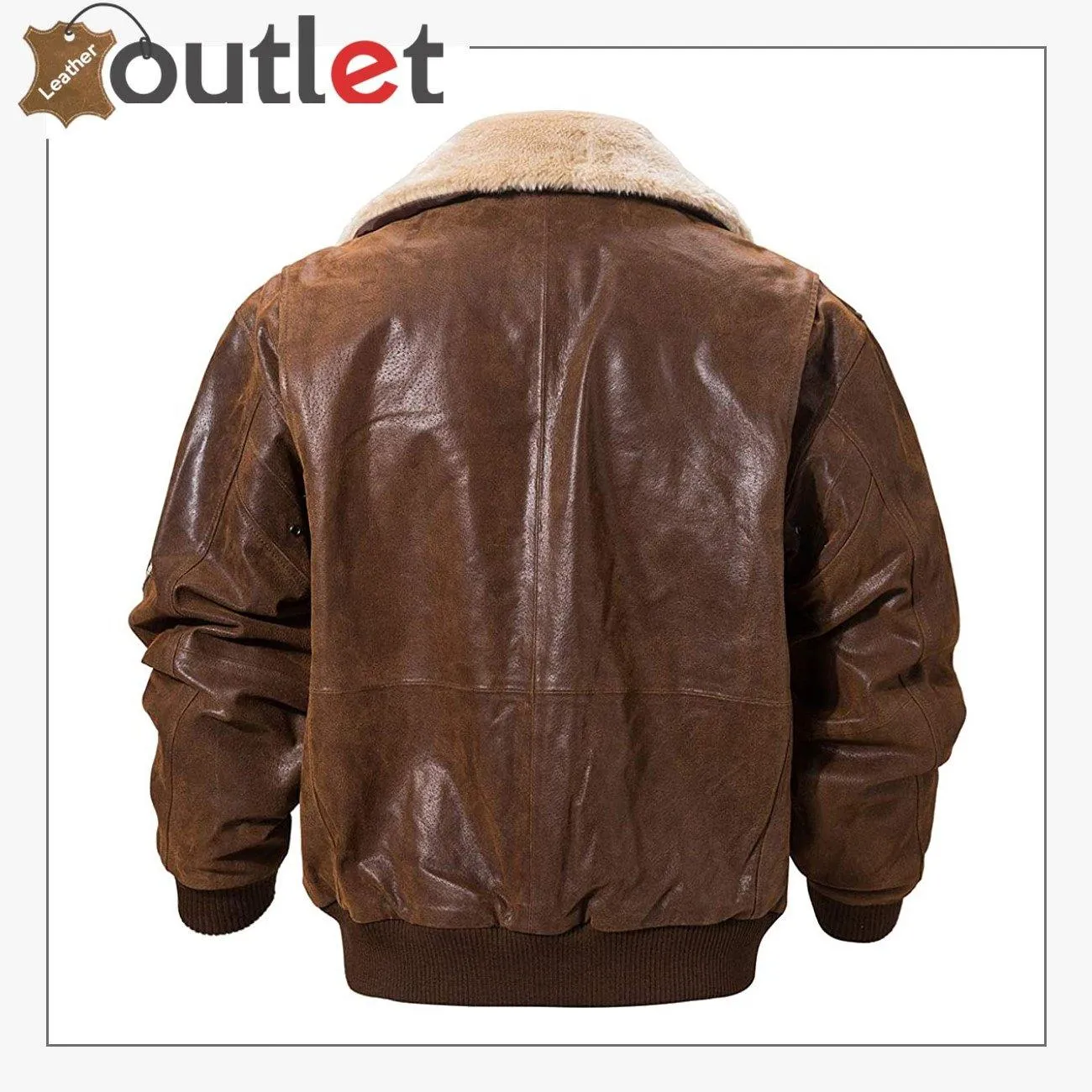 Real Leather Bomber Jacket with Removable Fur Collar Aviator