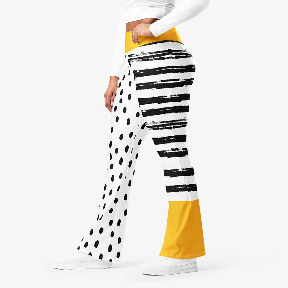 Recycled Flare leggings "Dots&Stripes" Yellow