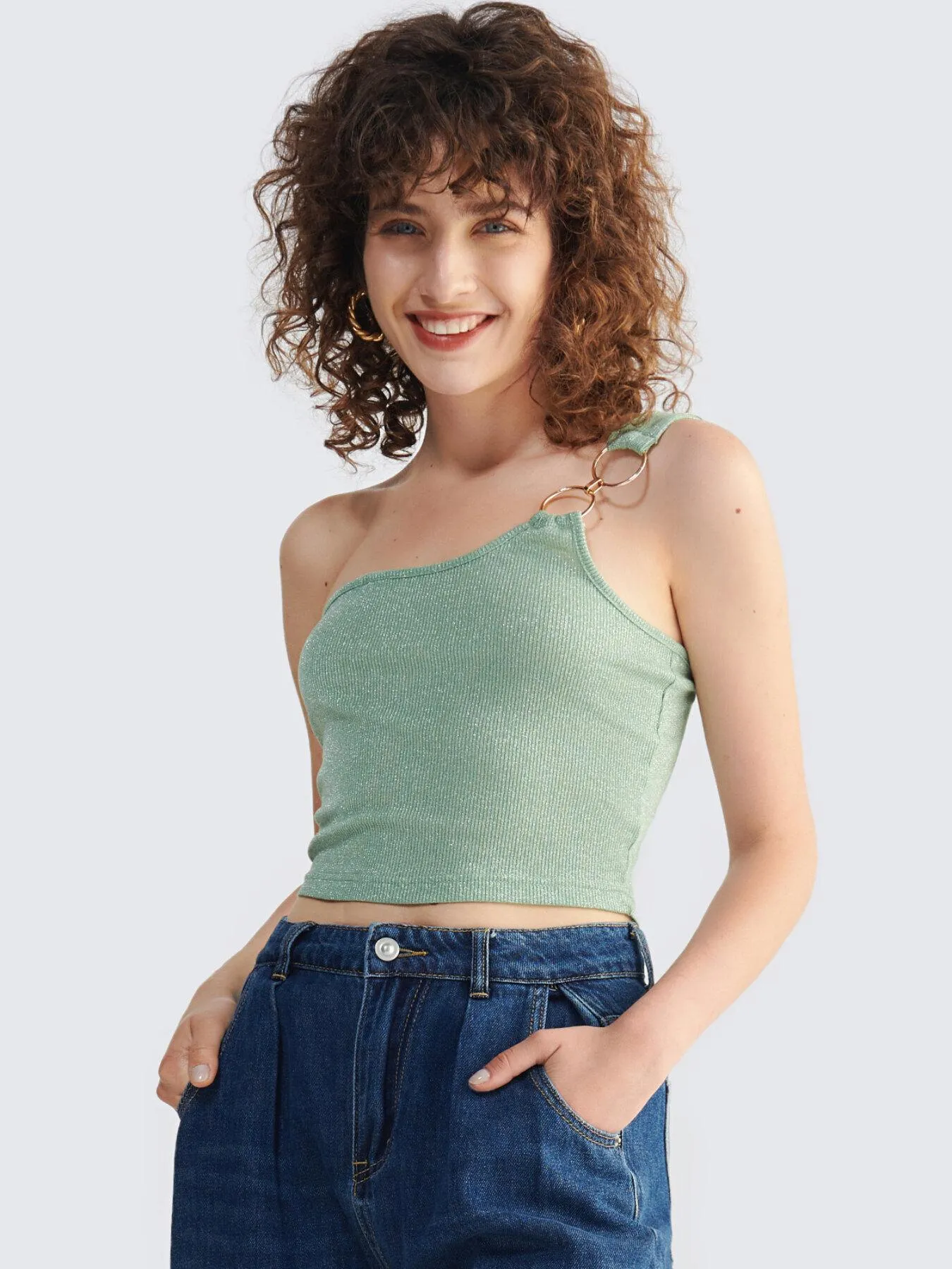 Ring Linked Stretch Rib Crop Top