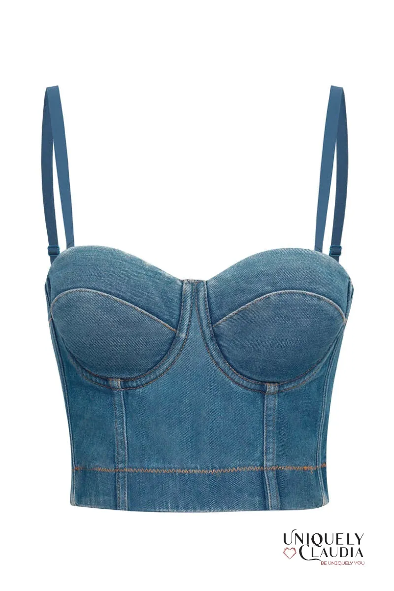 Sarah Medium Wash Denim Bustier