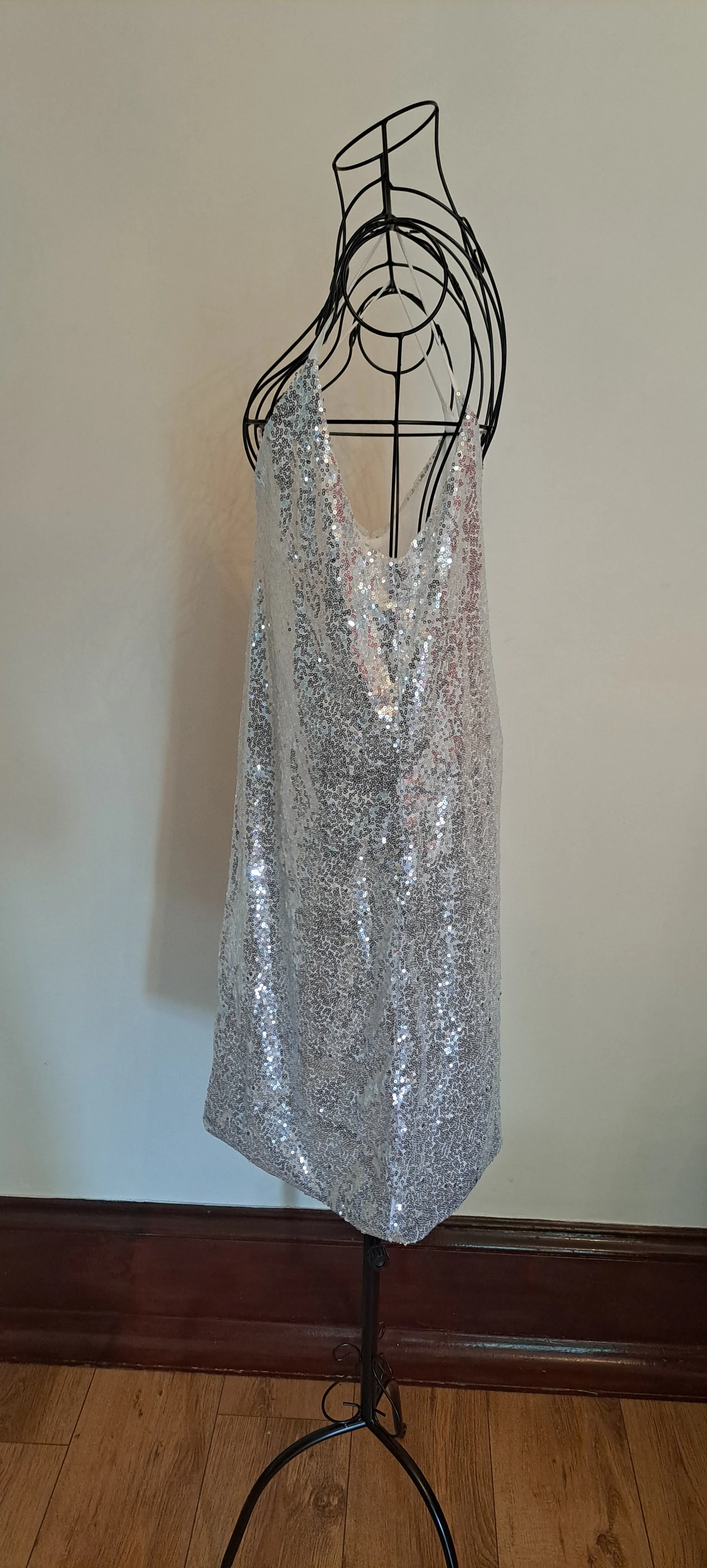 Silver Sequin Slip Dress