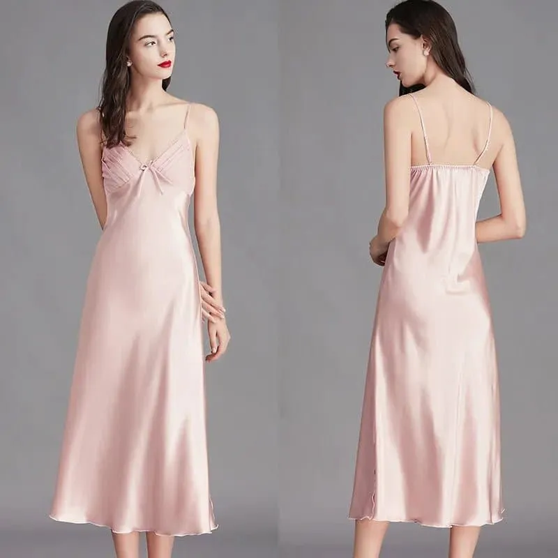 Sleeveless Satin Night Gowns with Lace Detailing - Luxurious and Elegant