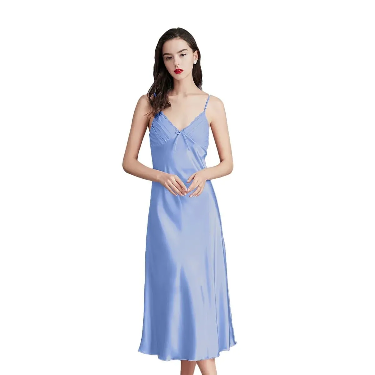 Sleeveless Satin Night Gowns with Lace Detailing - Luxurious and Elegant