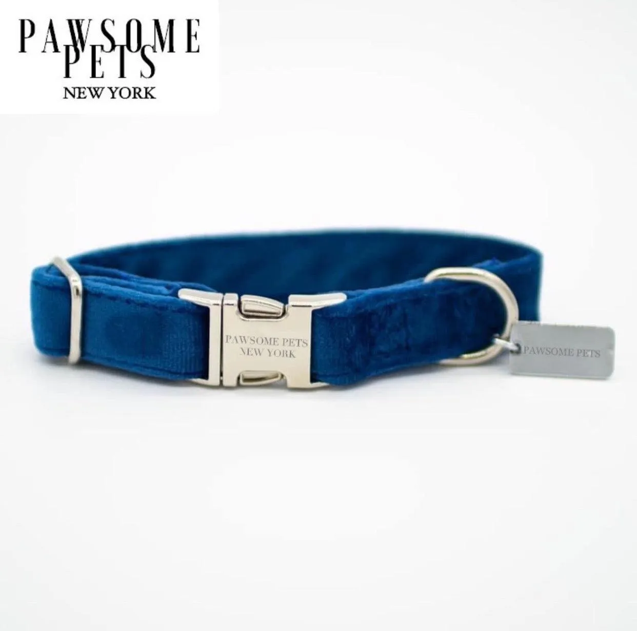 SMALL SIZE DOG & CAT COLLAR - DARK BLUE VELVET