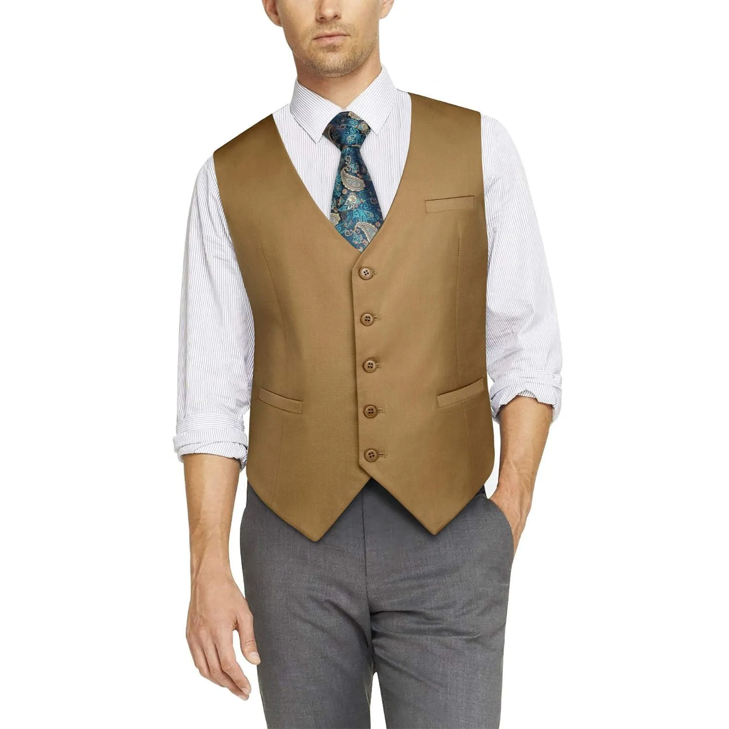 Solid 3pc Suit Vest Set - KHAKI