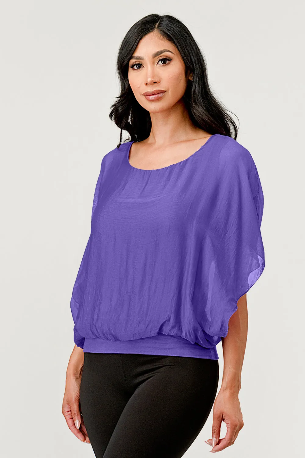 Solid Silk Banded Bottom Top